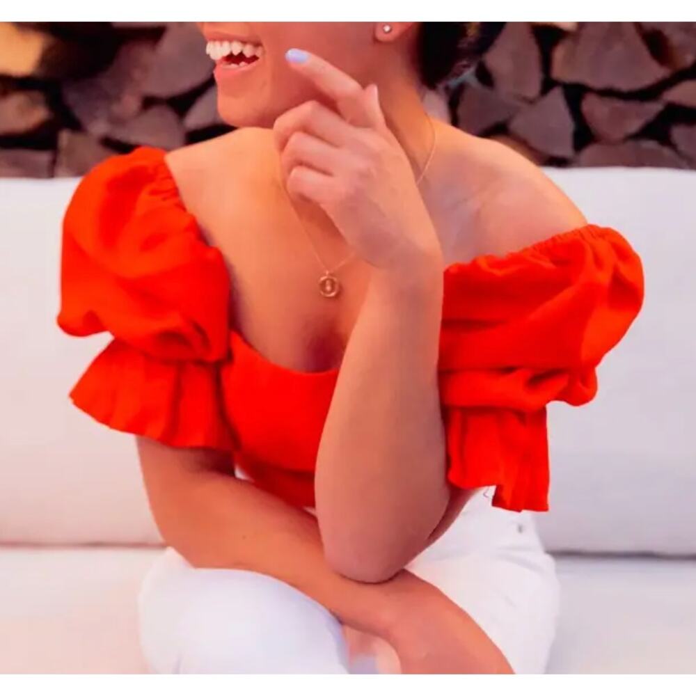 C/Meo Collective Red Crop Top On or Off Shoulder